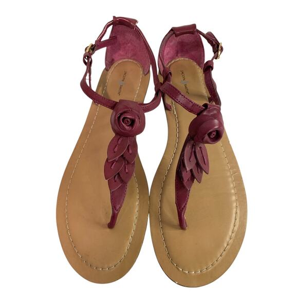 Size 8 Jaclyn Smith Womens Flat Sandals Rosette Belle Raspberry Color - Picture 5 of 9